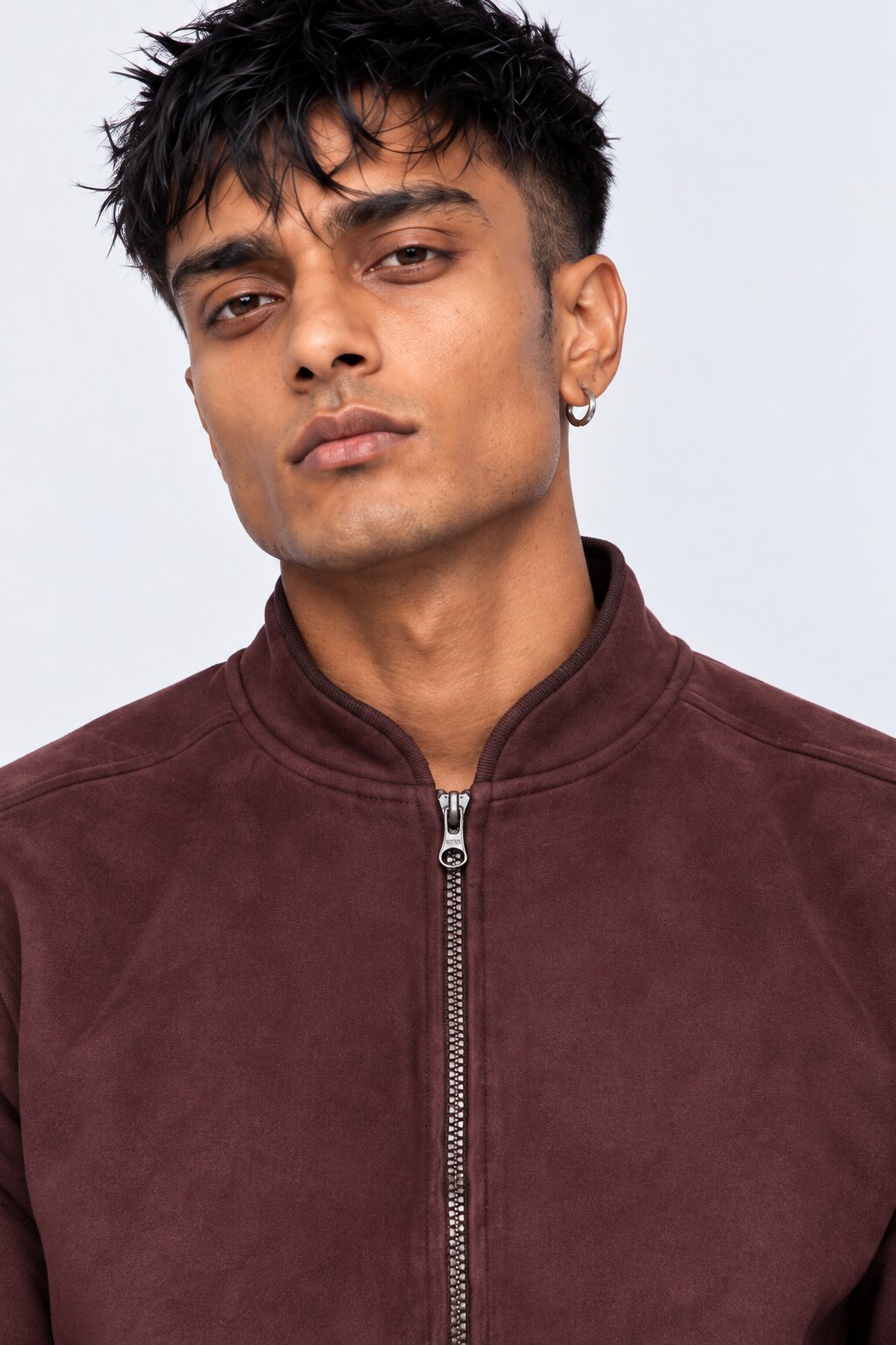 Mens Wine Solid Zip-Up Bomber Jacket - Image 9
