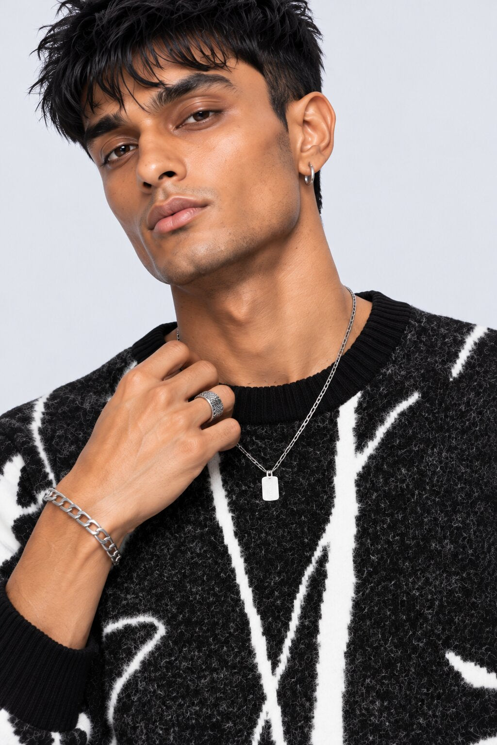 Mens Black Abstract Pattern Knitted Sweater - Image 3