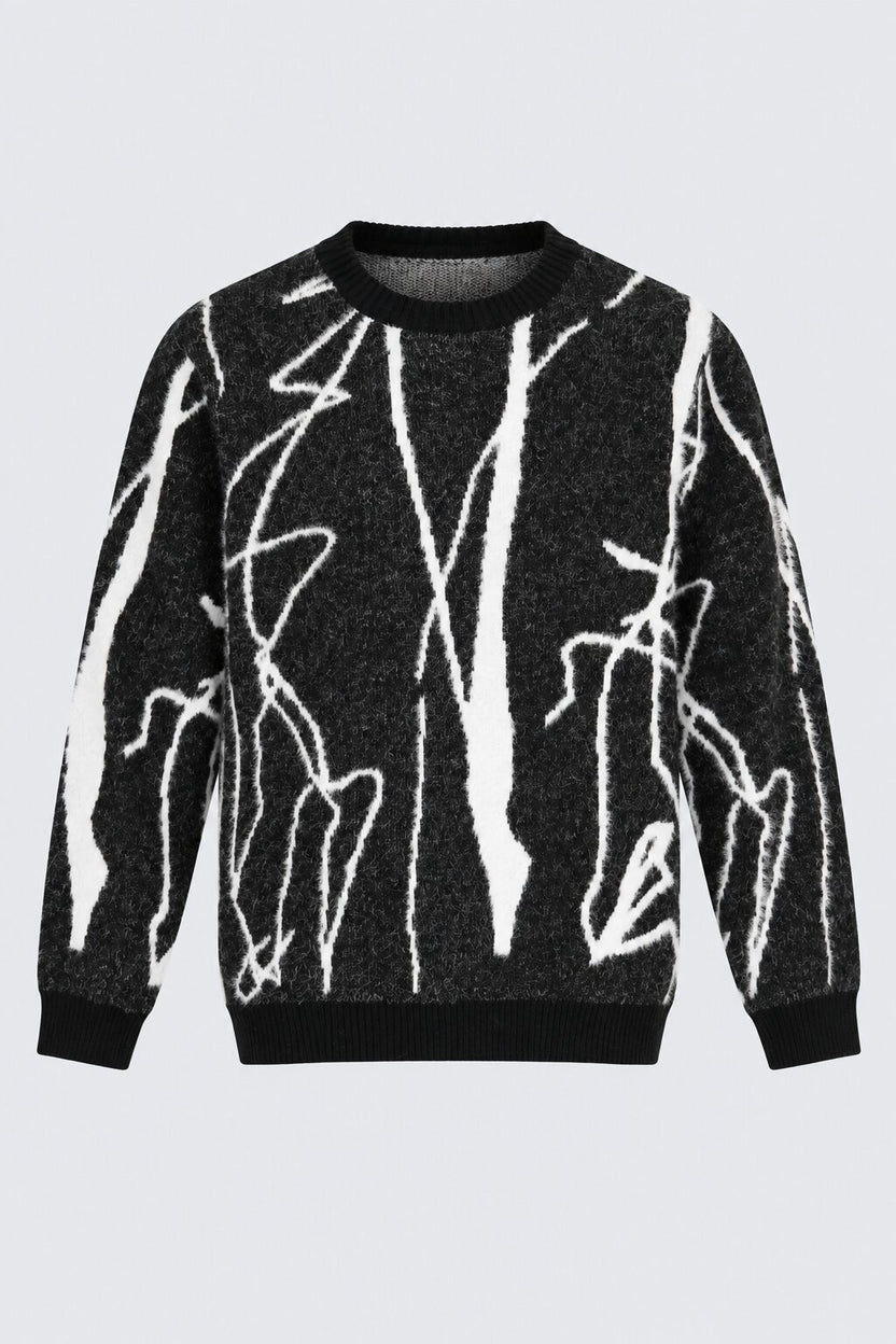 Mens Black Abstract Pattern Knitted Sweater - Image 7