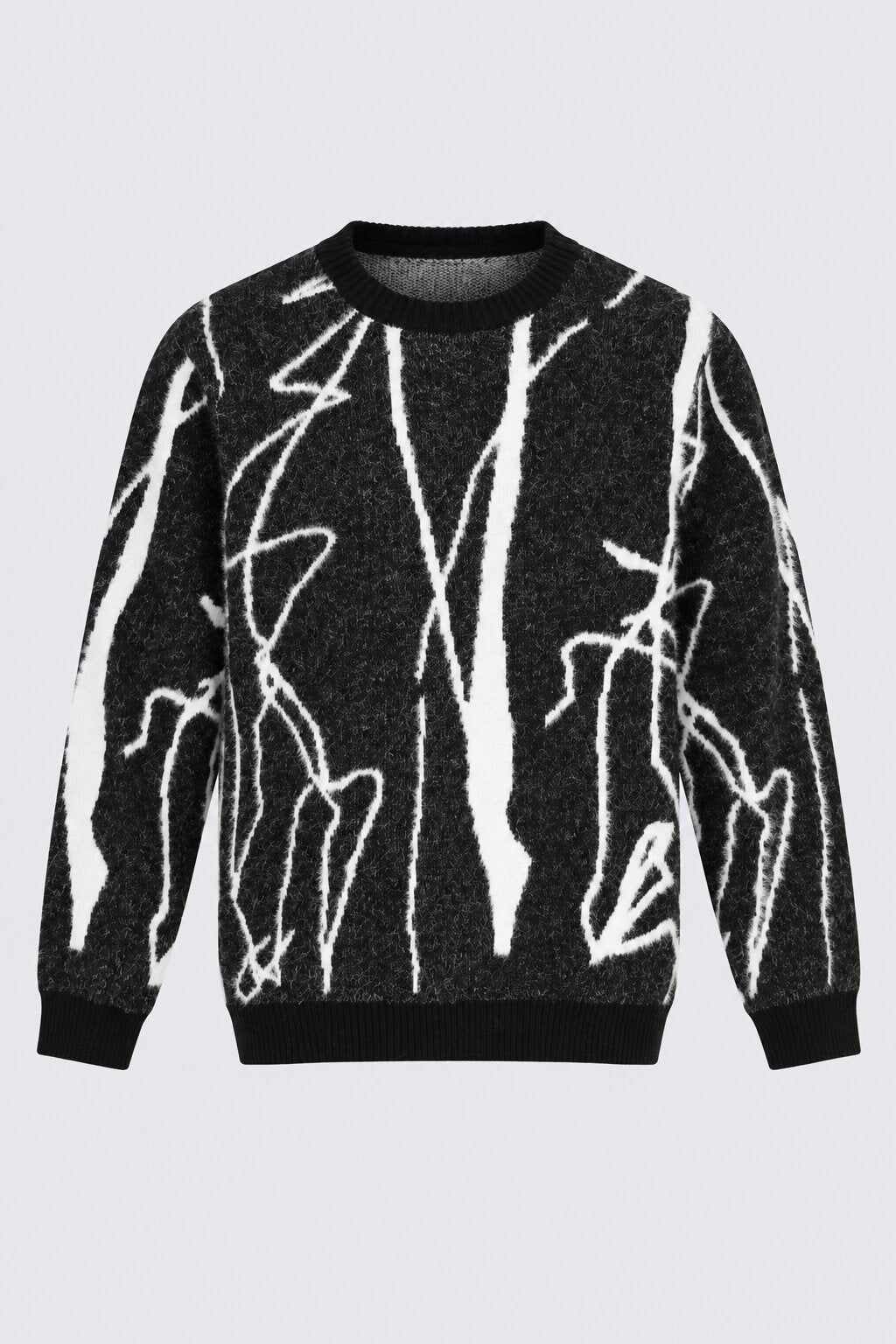 Mens Black Abstract Pattern Knitted Sweater - Image 7