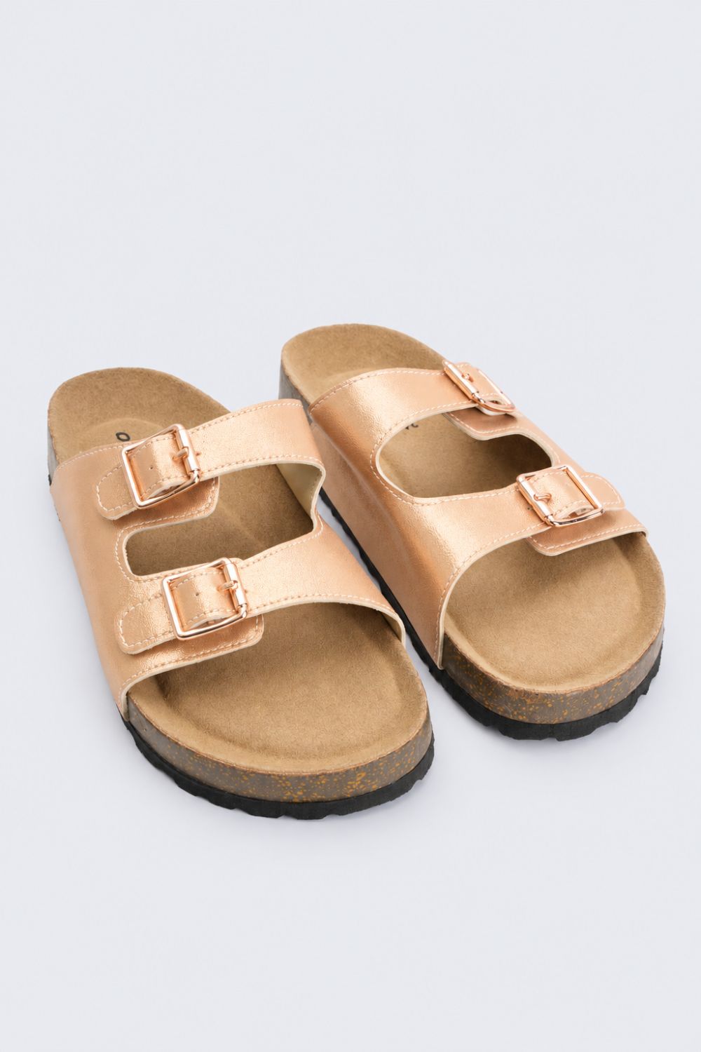 Girls Gold Double Buckle Comfort Slides - Image 1
