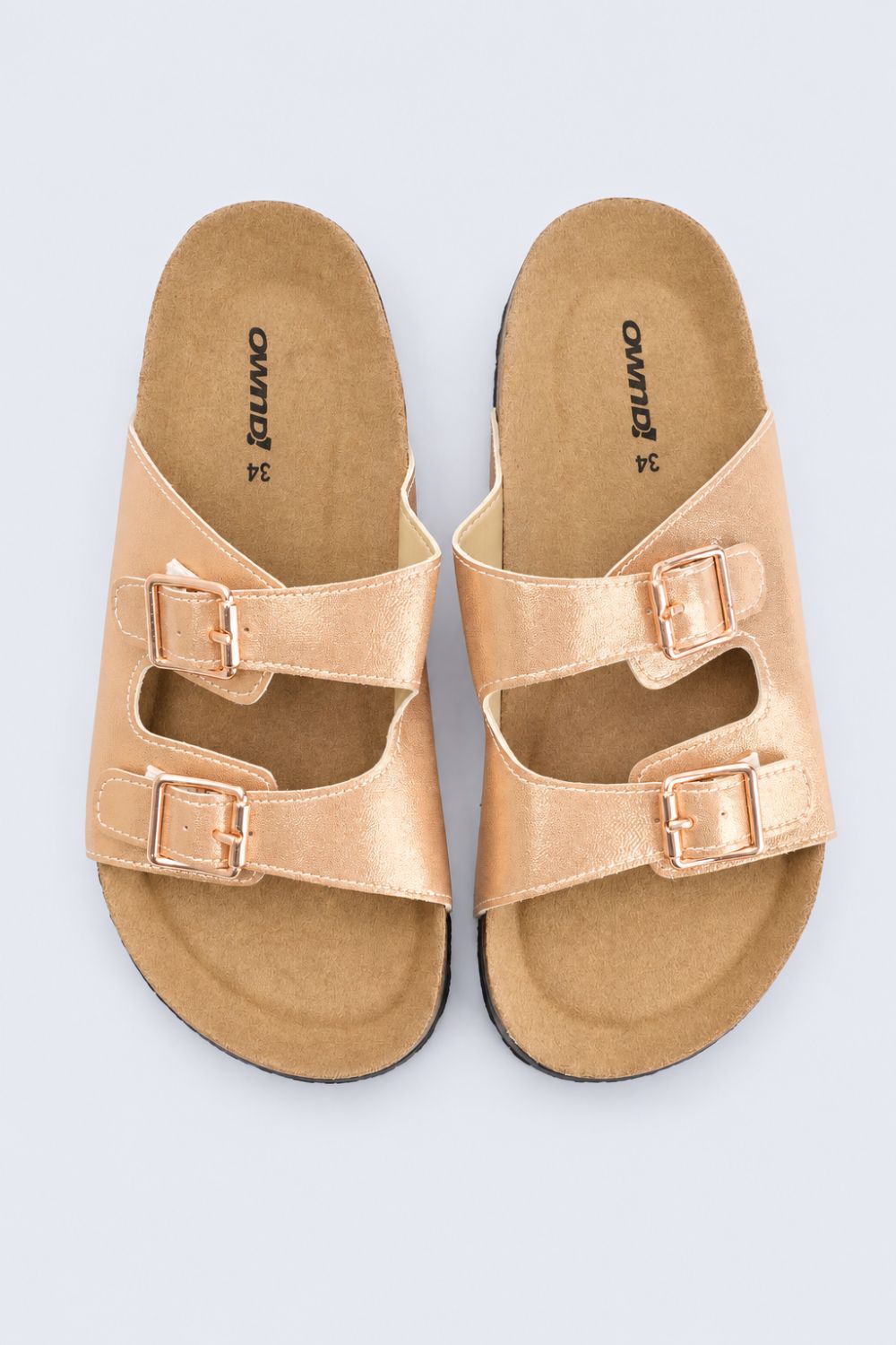 Girls Gold Double Buckle Comfort Slides - Image 4