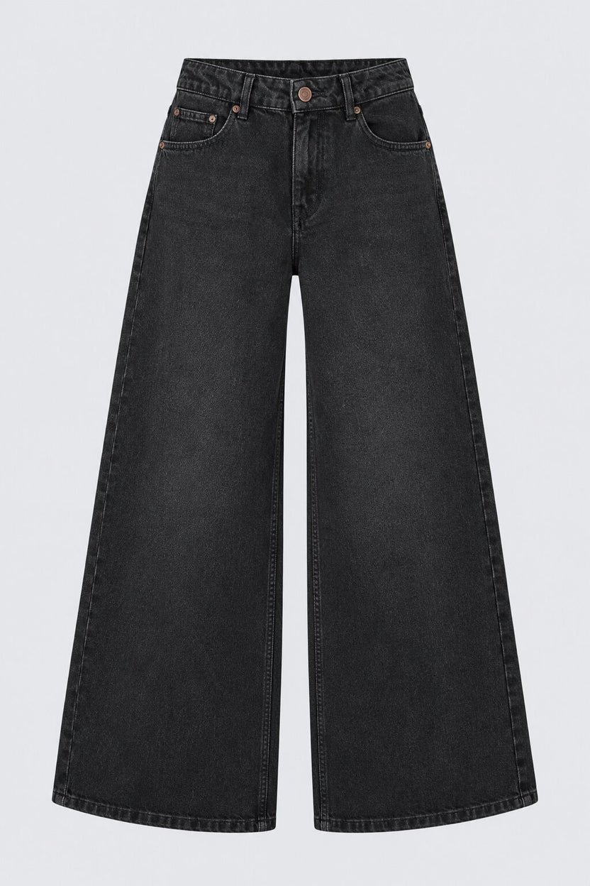 Womens Ultra Wide Leg Fit Charcoal Washed Jeans - Image 7