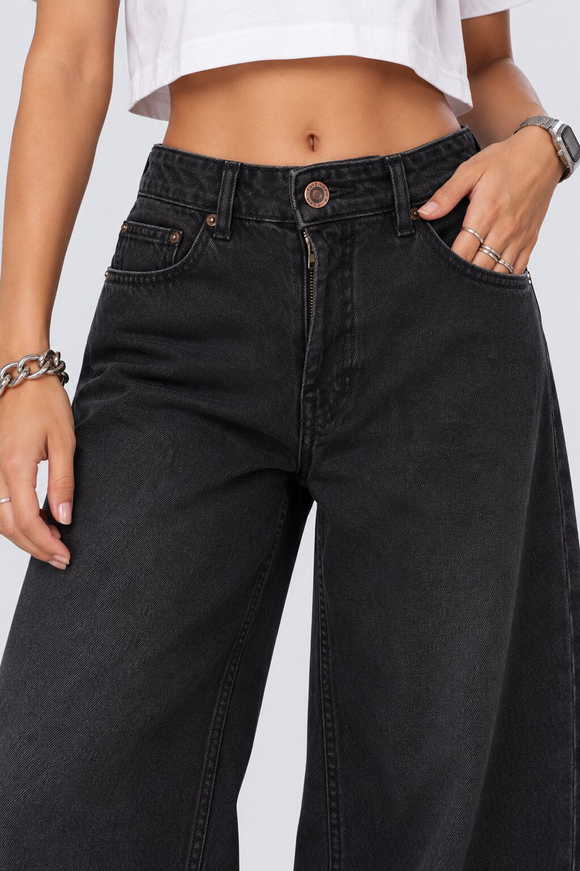 Womens Ultra Wide Leg Fit Charcoal Washed Jeans - Image 9