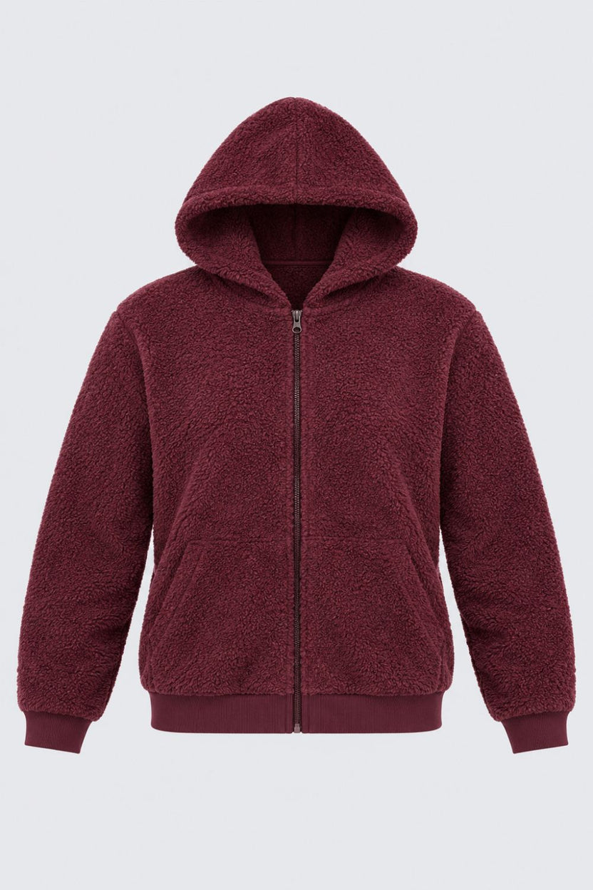 Womens Maroon Textured Hooded Jacket - Image 7