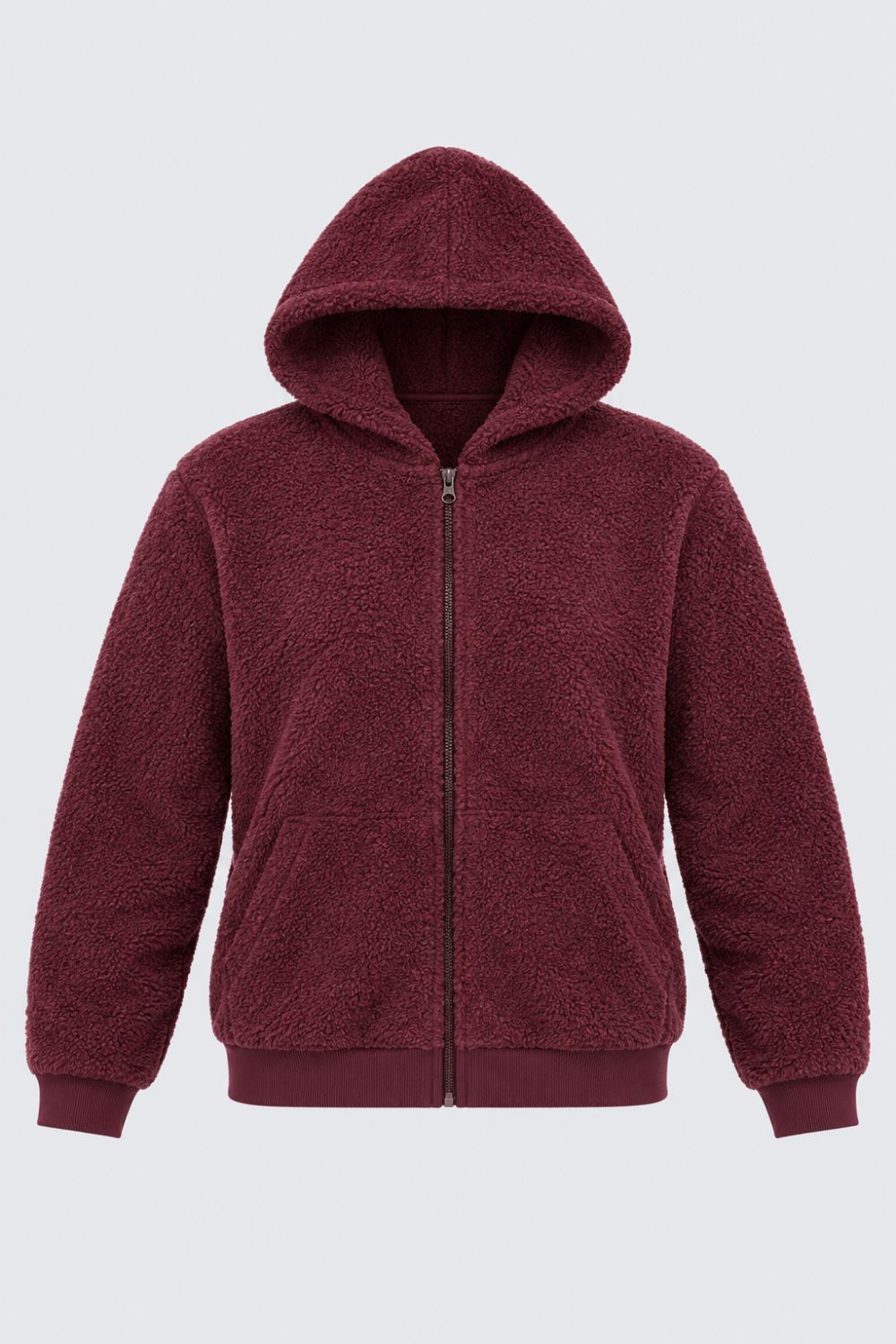 Womens Maroon Textured Hooded Jacket - Image 7