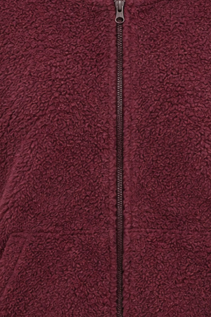 Womens Maroon Textured Hooded Jacket - Image 8