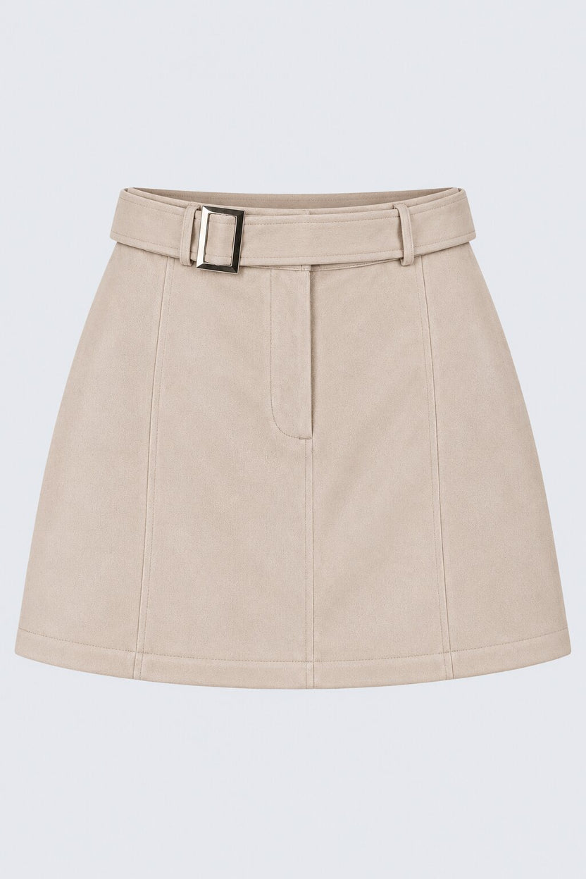 Womens Cream Suede Belted Mini Skirt - Image 7