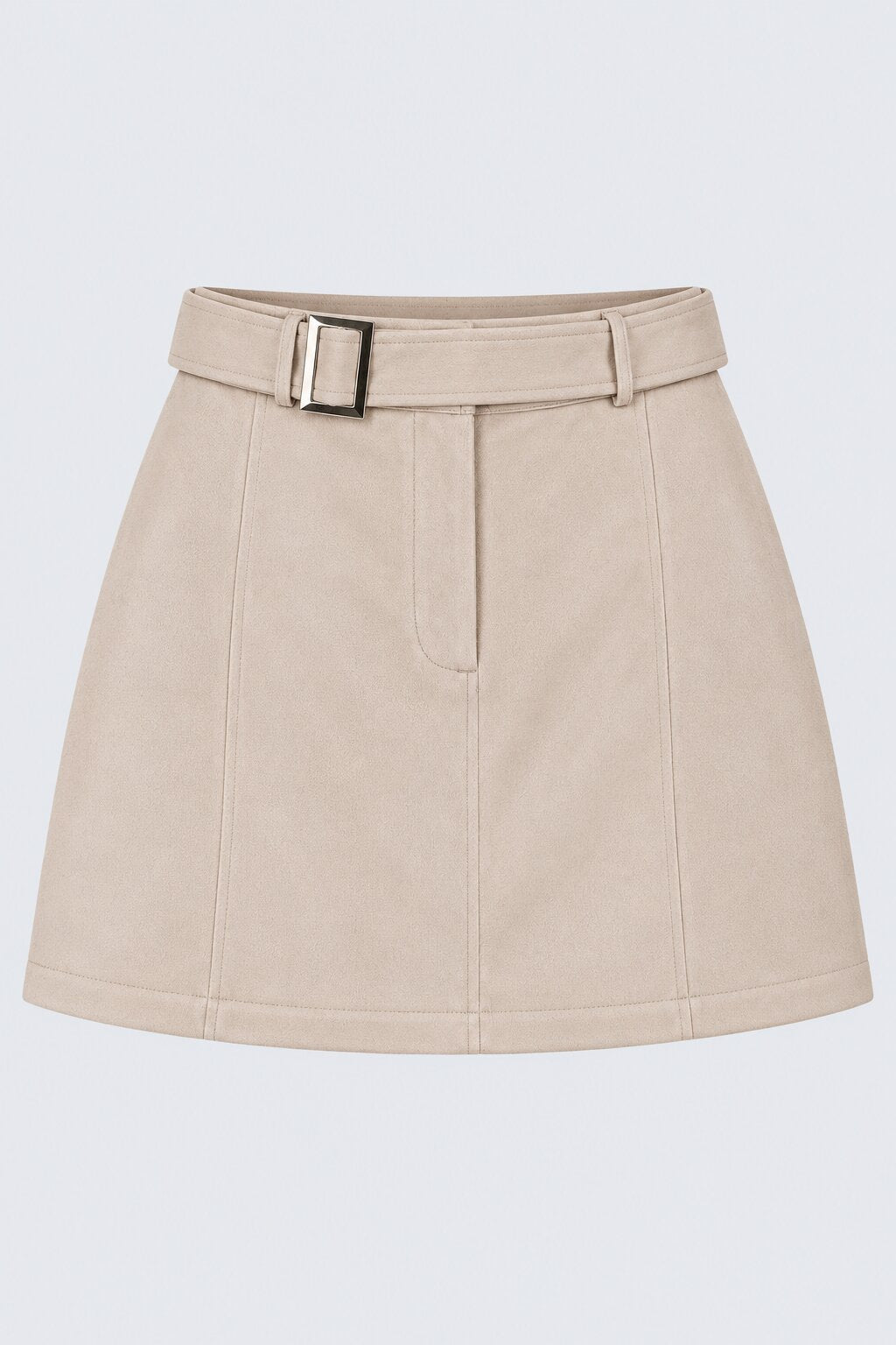 Womens Cream Suede Belted Mini Skirt - Image 7