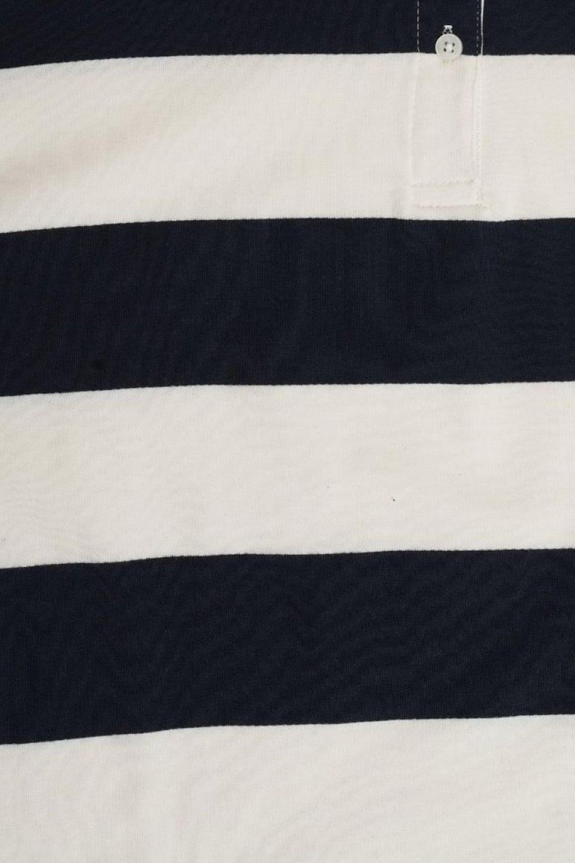 Womens White and Blue Varsity Patch Striped Polo Sweatshirt - Image 8