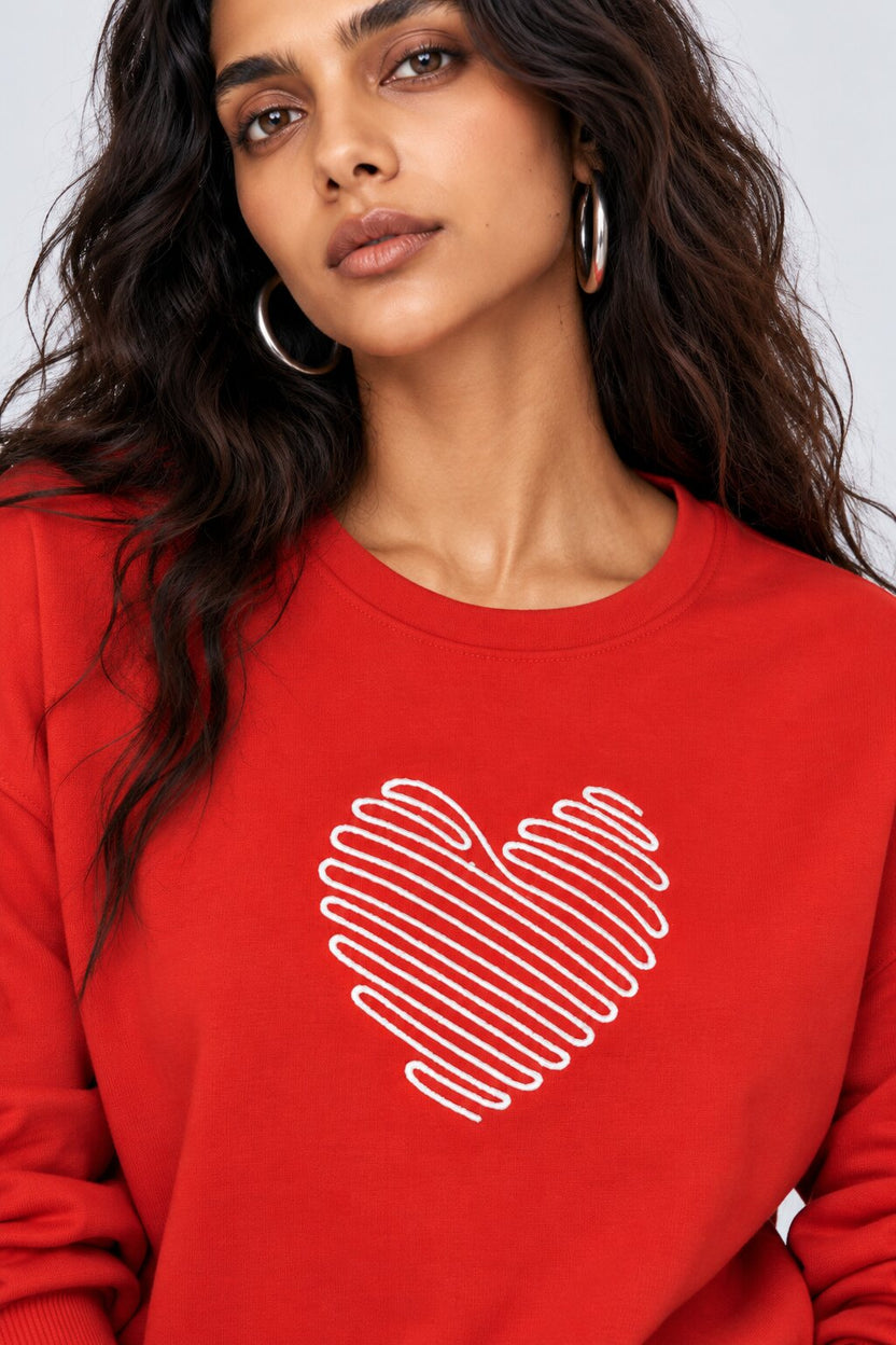 Womens Relaxed Fit Red Heart Embroidered Sweatshirt - Image 3
