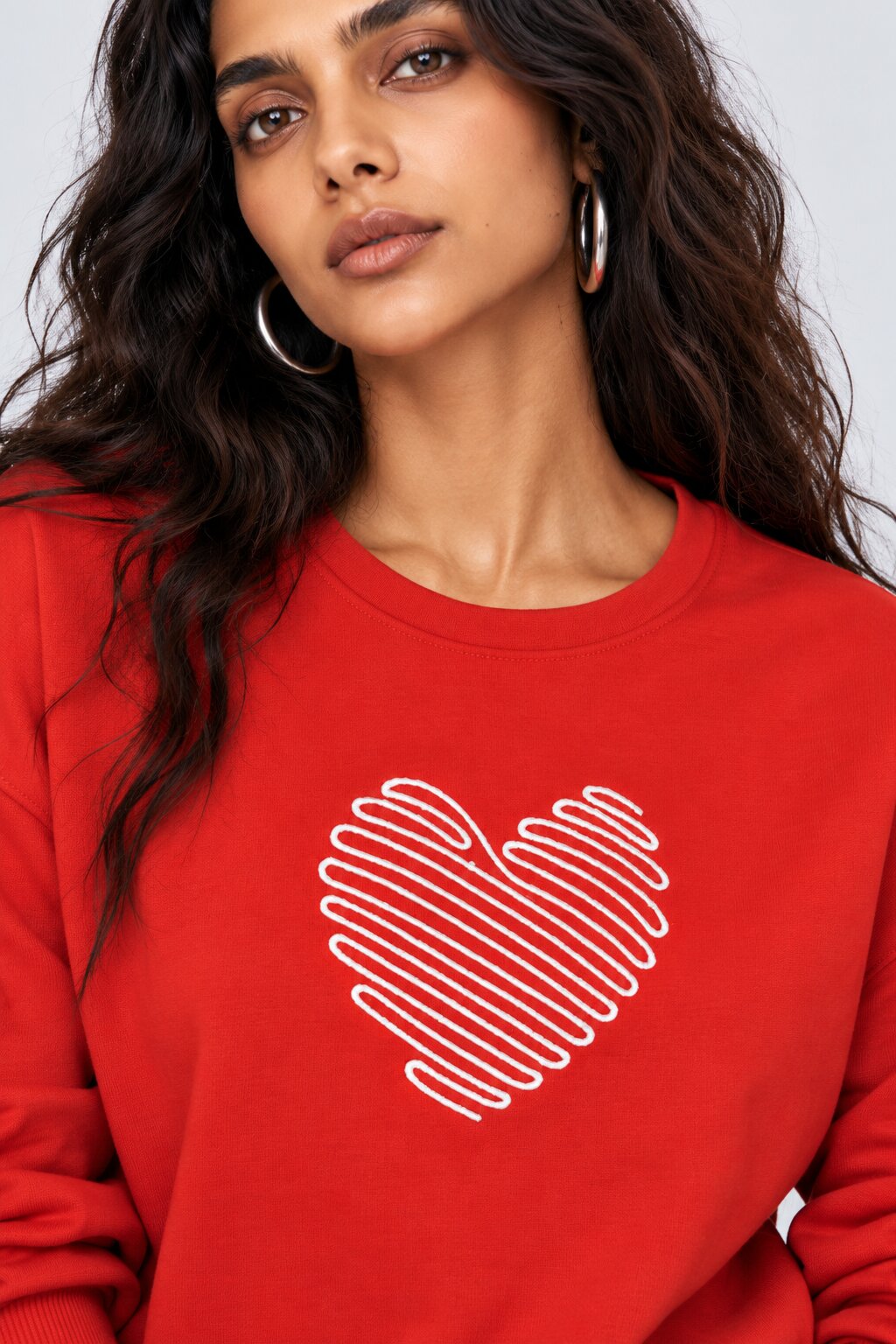 Womens Relaxed Fit Red Heart Embroidered Sweatshirt - Image 8