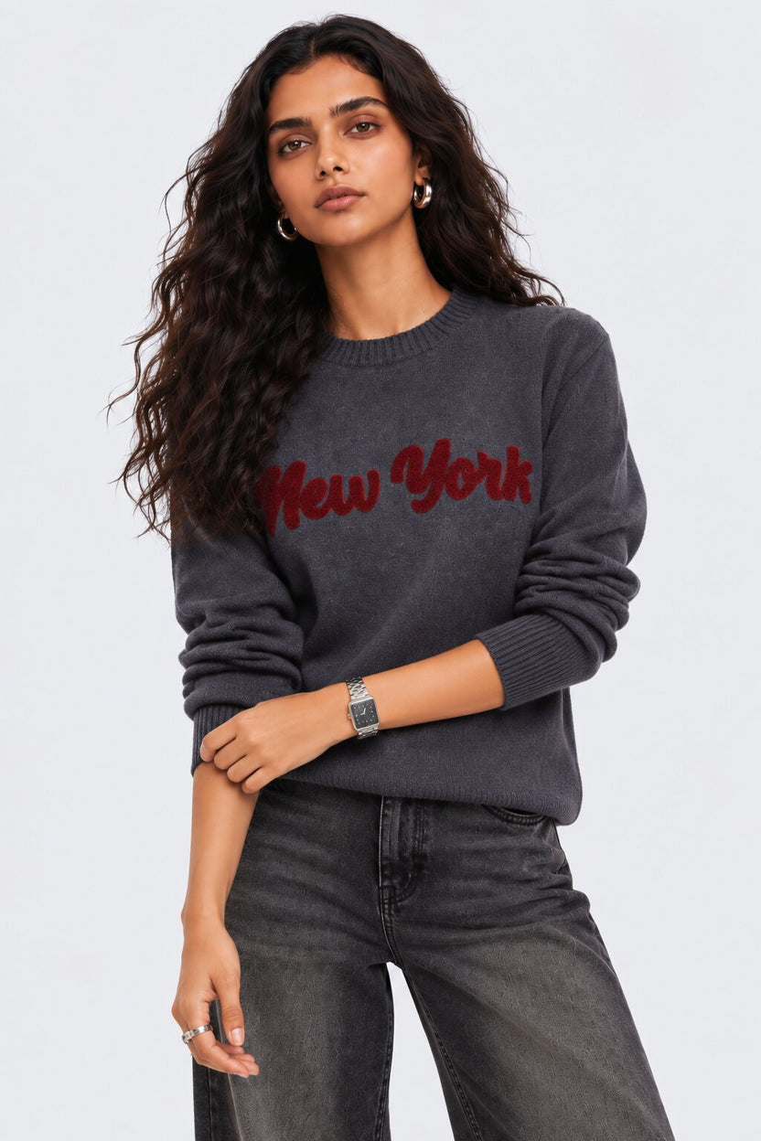Womens Regular Fit Grey Embroidered Sweater - Image 2