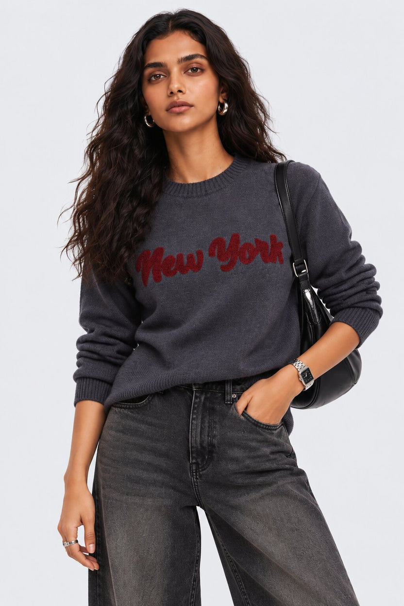 Womens Regular Fit Grey Embroidered Sweater - Image 3
