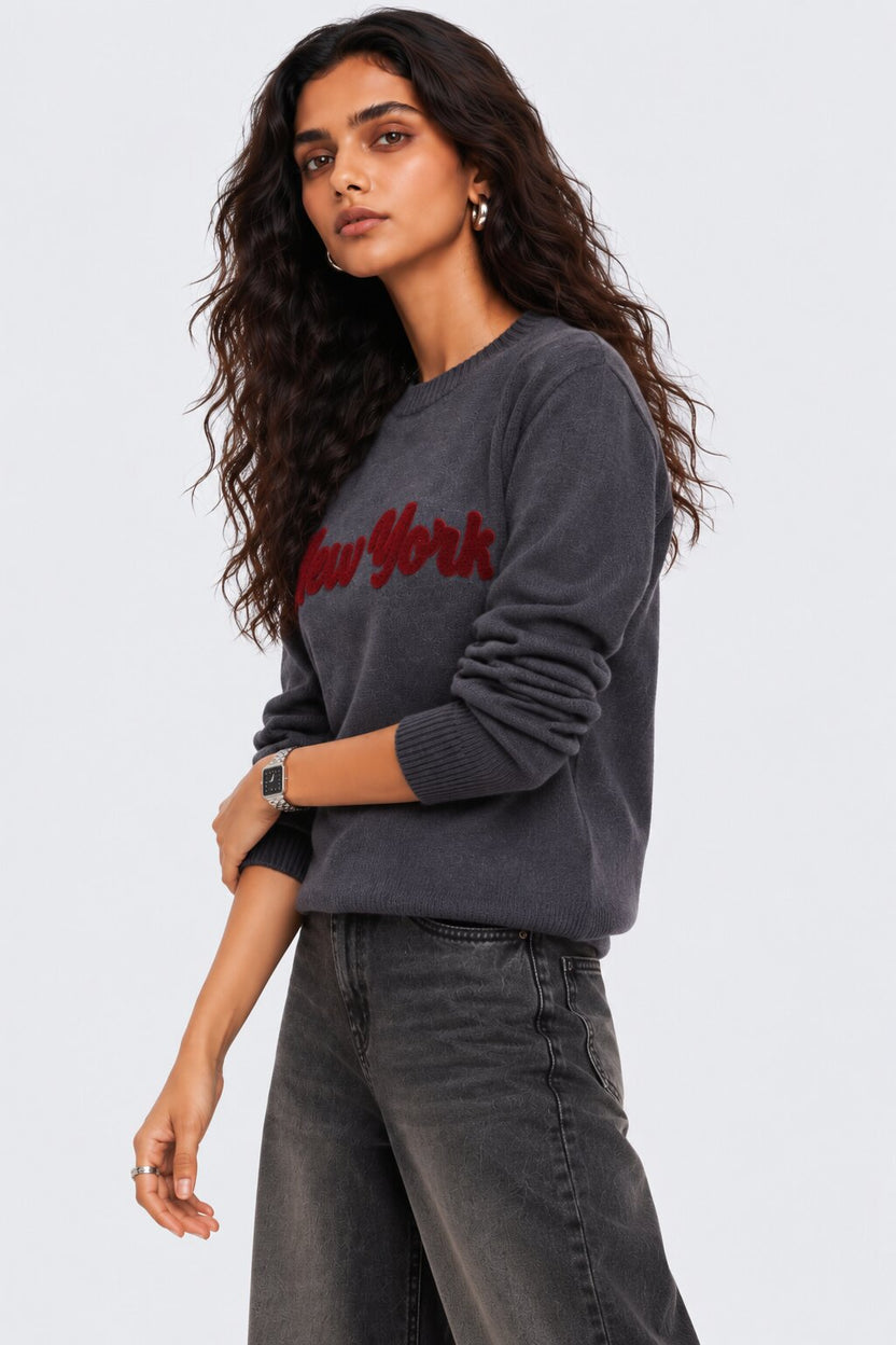 Womens Regular Fit Grey Embroidered Sweater - Image 4