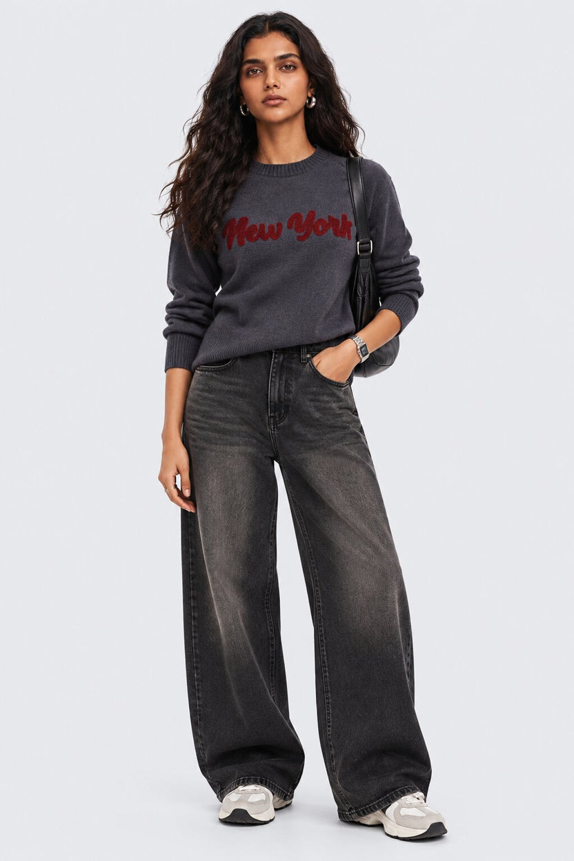 Womens Regular Fit Grey Embroidered Sweater - Image 6