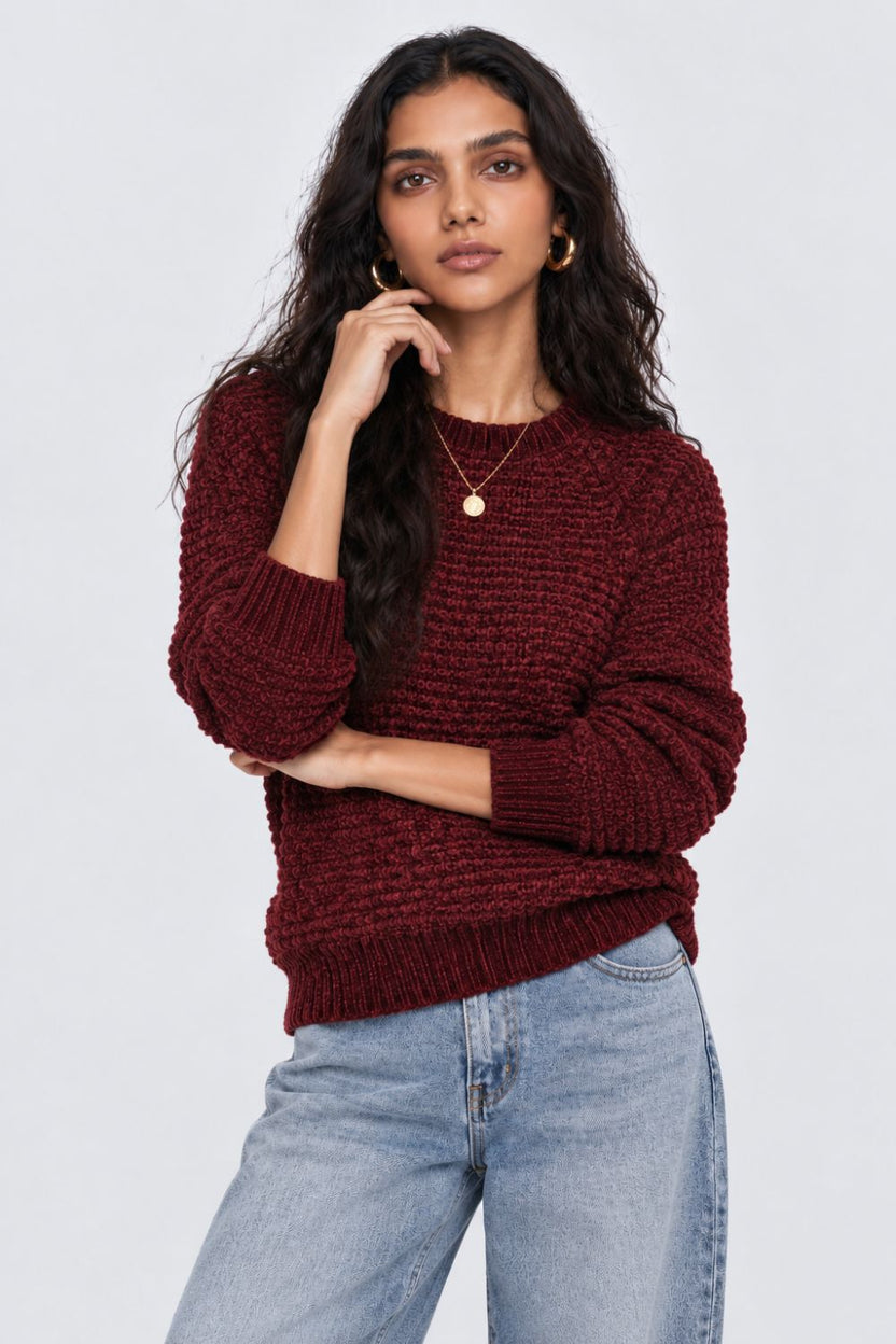 Womens Regular Fit Maroon Self Design Sweater - Image 2