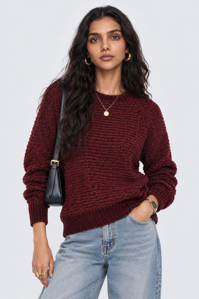 Womens Regular Fit Maroon Self Design Sweater - Image 6