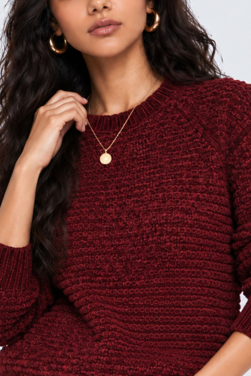 Womens Regular Fit Maroon Self Design Sweater - Image 9