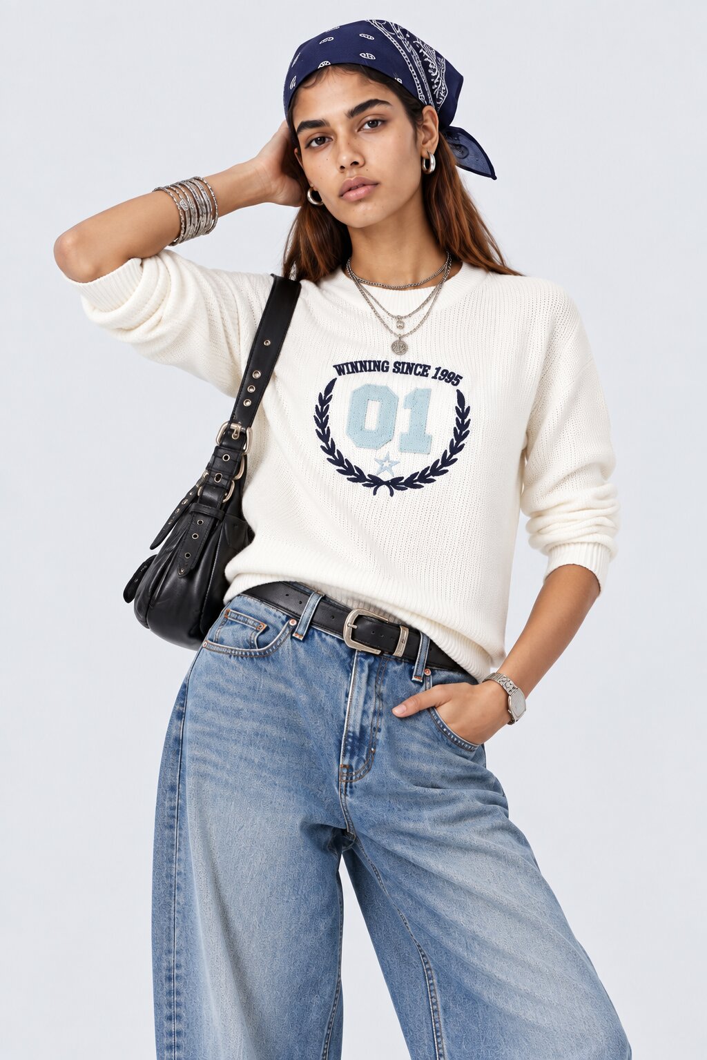 Womens White Graphic Embroidered Sweatshirt - Image 1