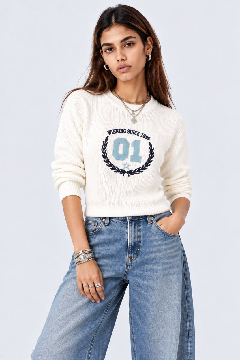 Womens White Graphic Embroidered Sweatshirt - Image 2