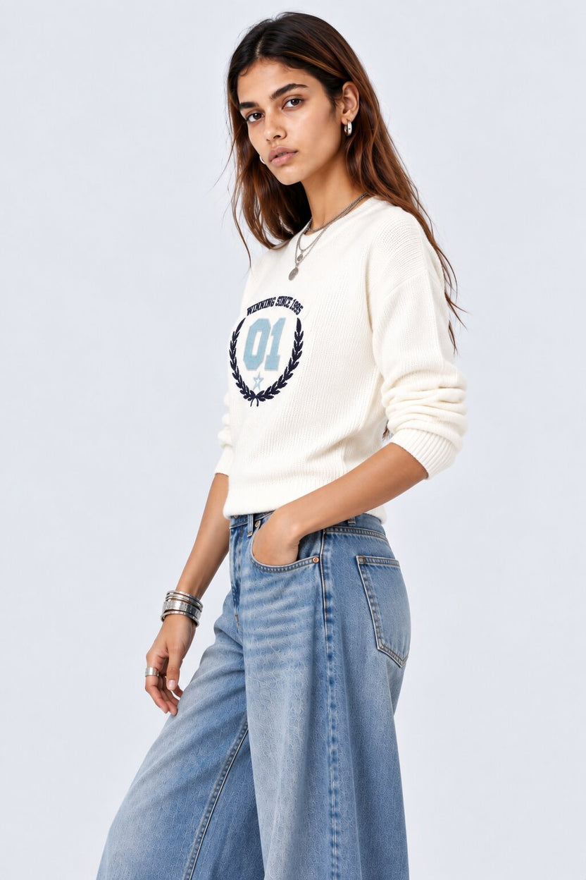 Womens White Graphic Embroidered Sweatshirt - Image 4