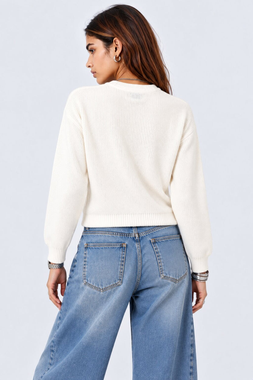 Womens White Graphic Embroidered Sweatshirt - Image 5