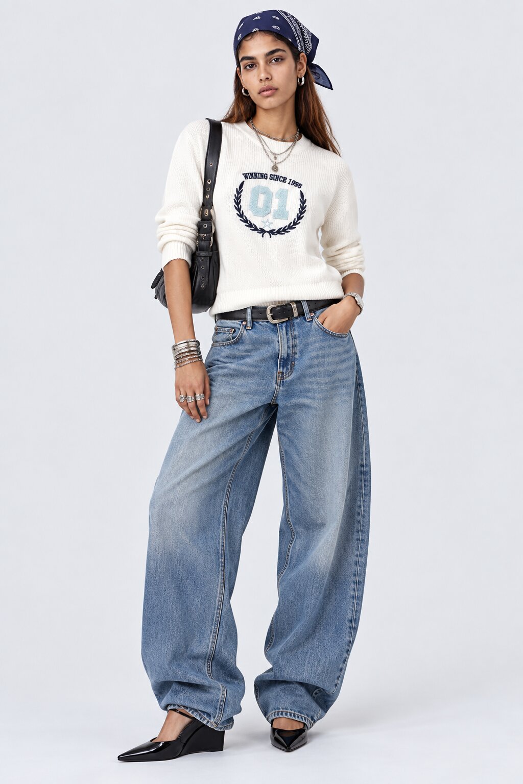 Womens White Graphic Embroidered Sweatshirt - Image 6