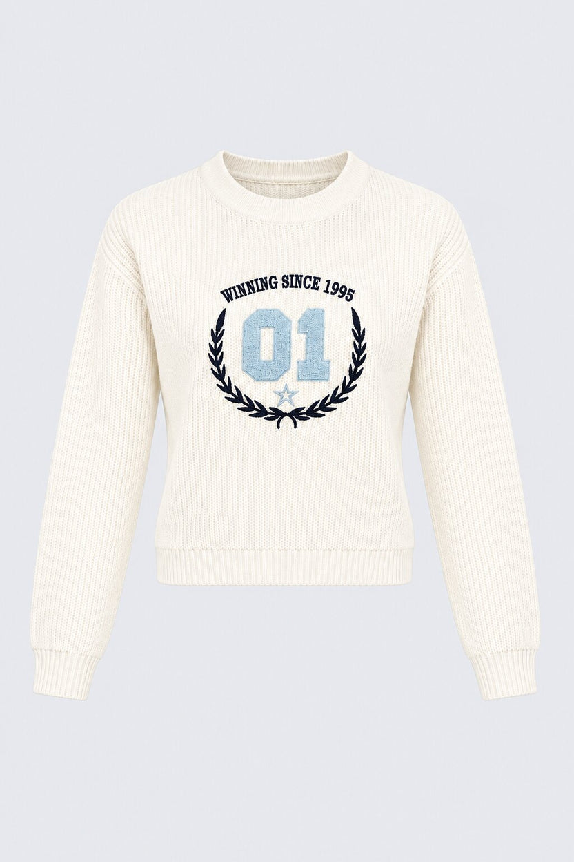 Womens White Graphic Embroidered Sweatshirt - Image 7