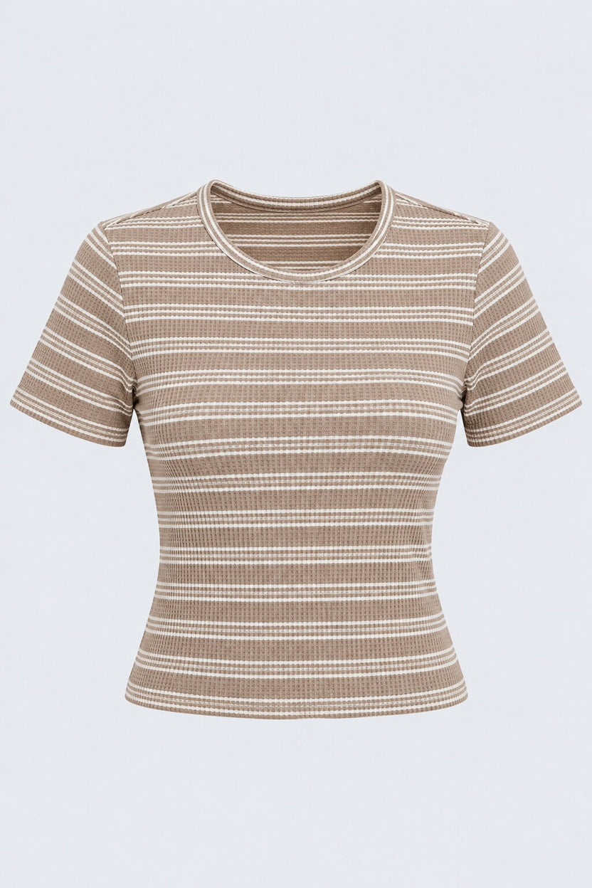 Womens Regular Fit Beige Striped Crop Top - Image 7