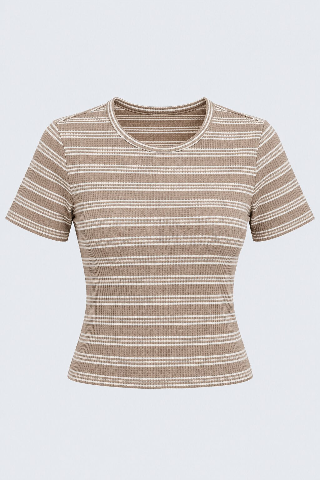Womens Regular Fit Beige Striped Crop Top - Image 7