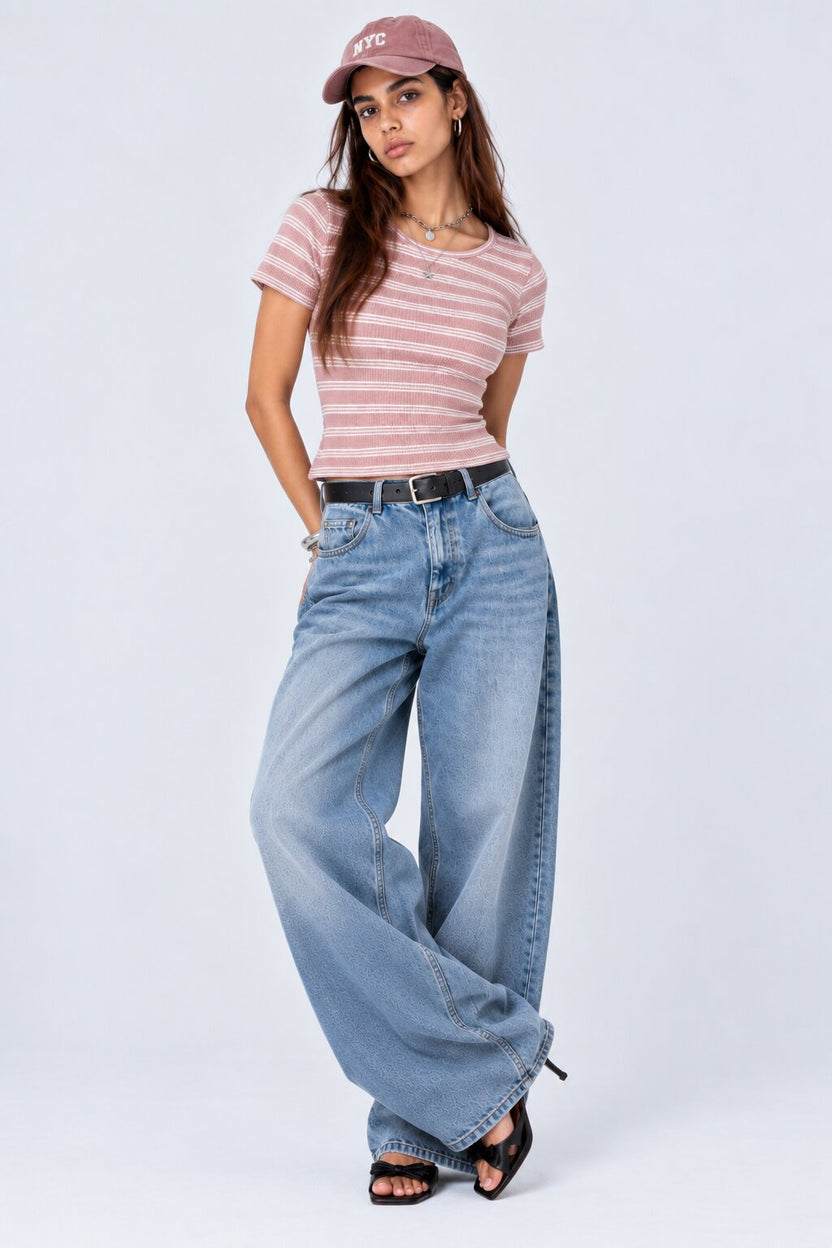 Womens Regular Fit Pink Striped Crop Top - Image 5