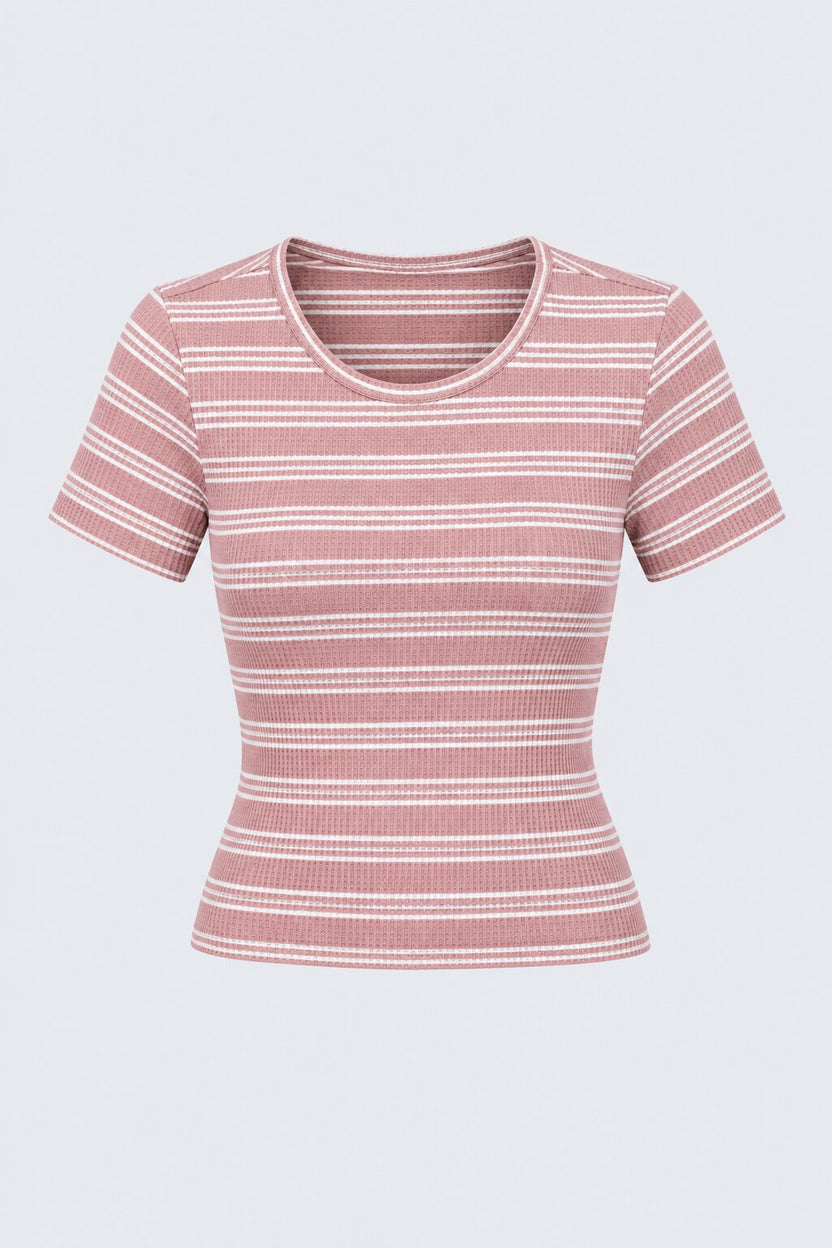 Womens Regular Fit Pink Striped Crop Top - Image 6