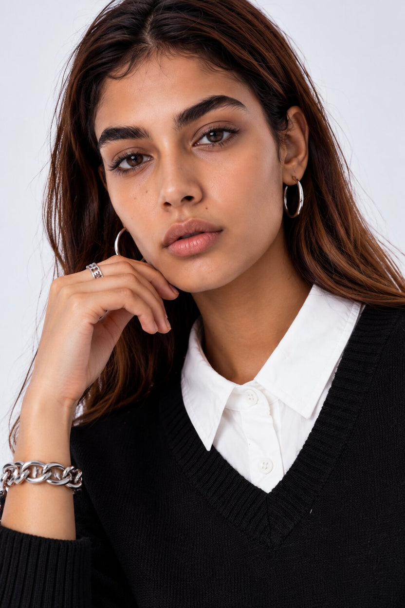 Womens Black Layered Shirt Knit Vest - Image 3
