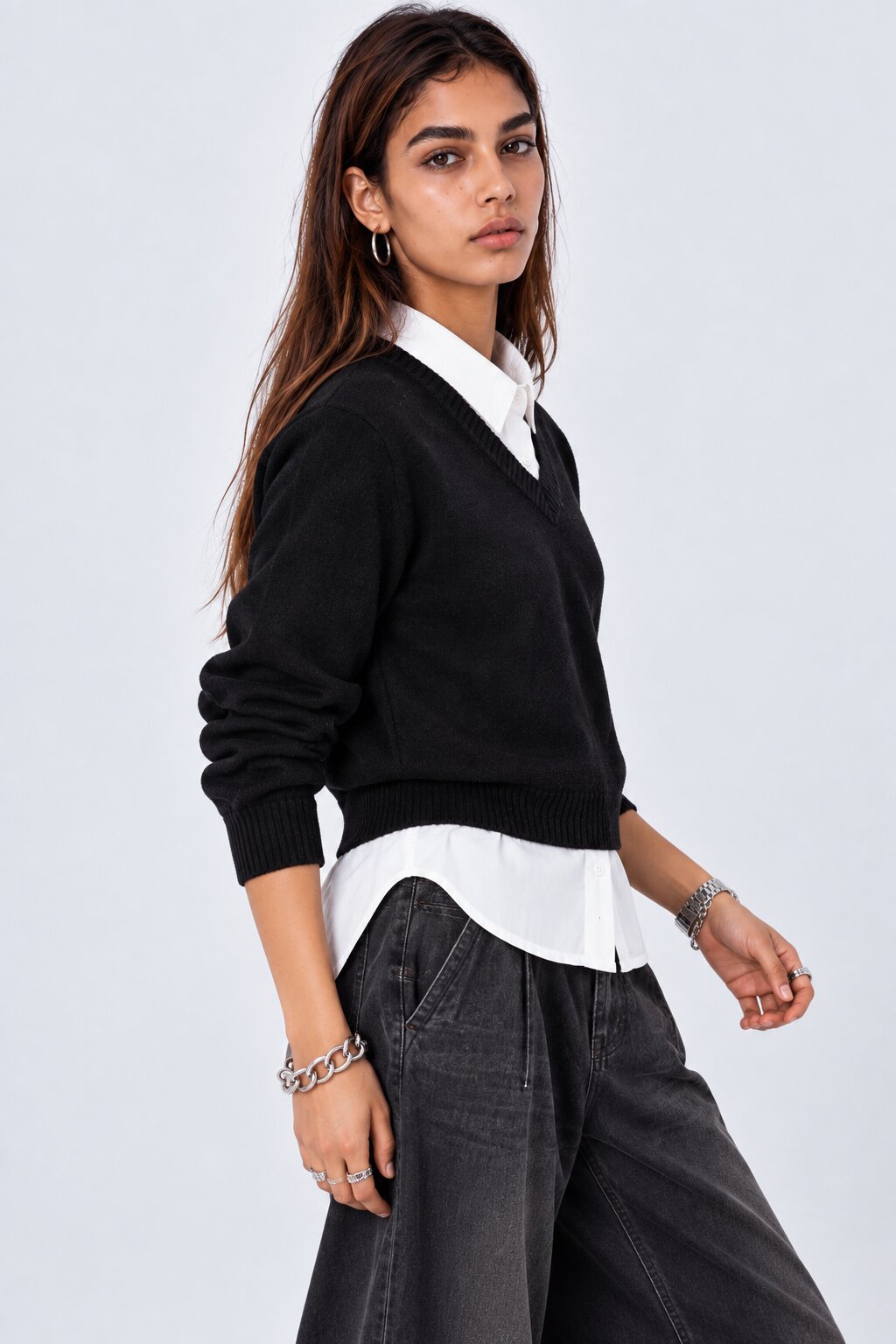 Womens Black Layered Shirt Knit Vest - Image 4