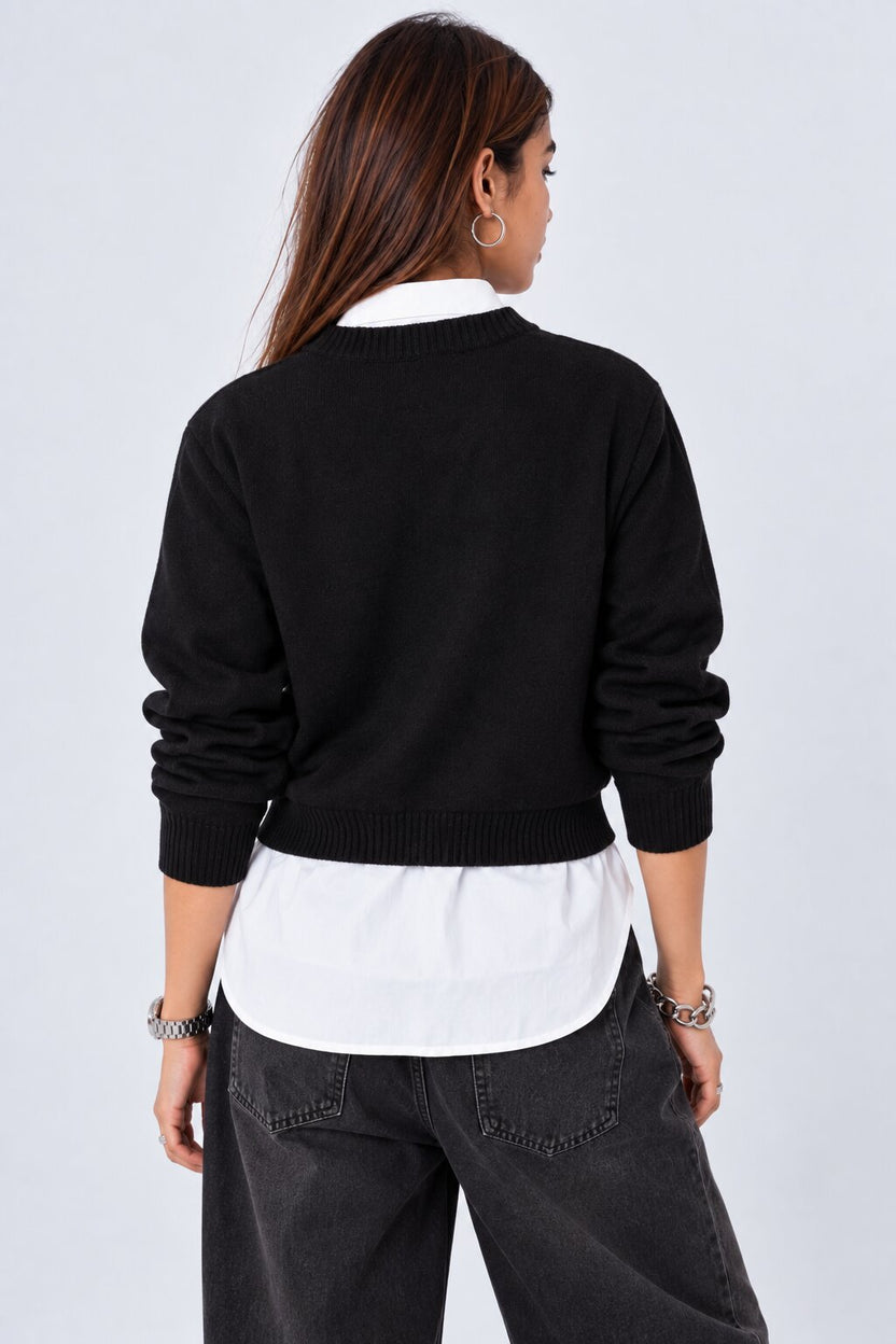 Womens Black Layered Shirt Knit Vest - Image 5