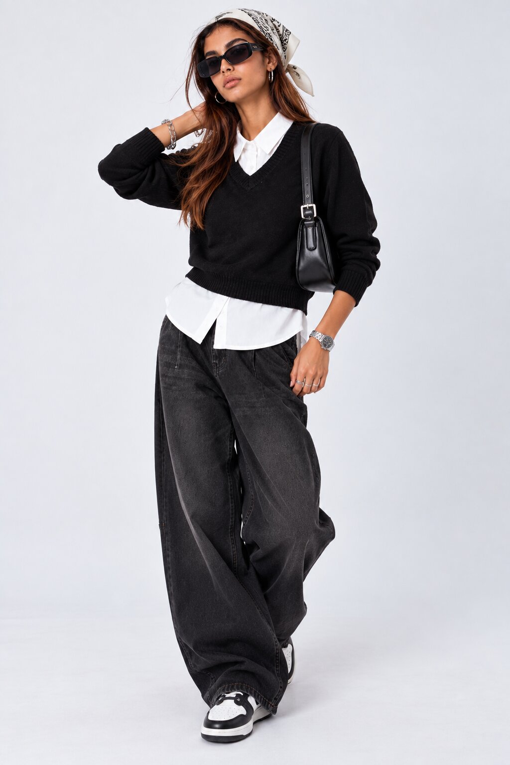 Womens Black Layered Shirt Knit Vest - Image 6