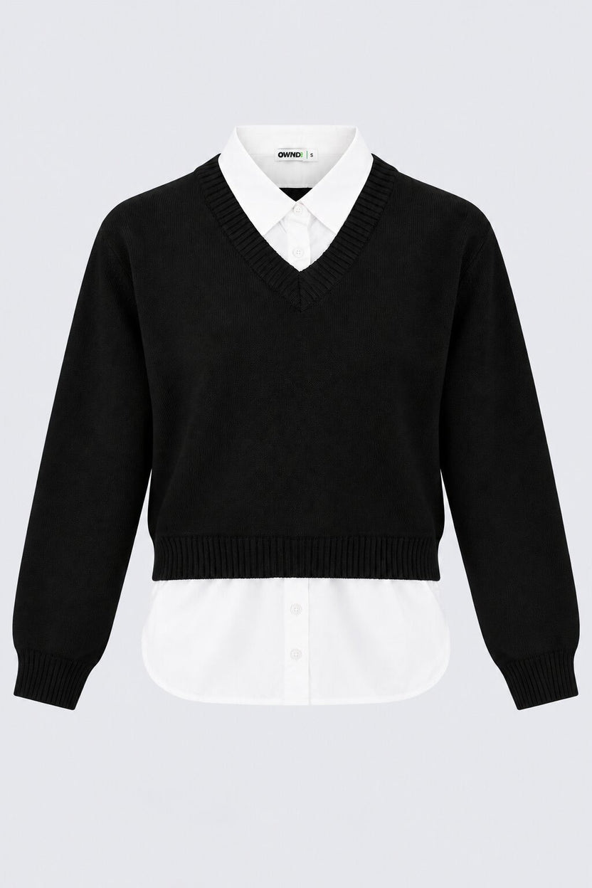 Womens Black Layered Shirt Knit Vest - Image 7