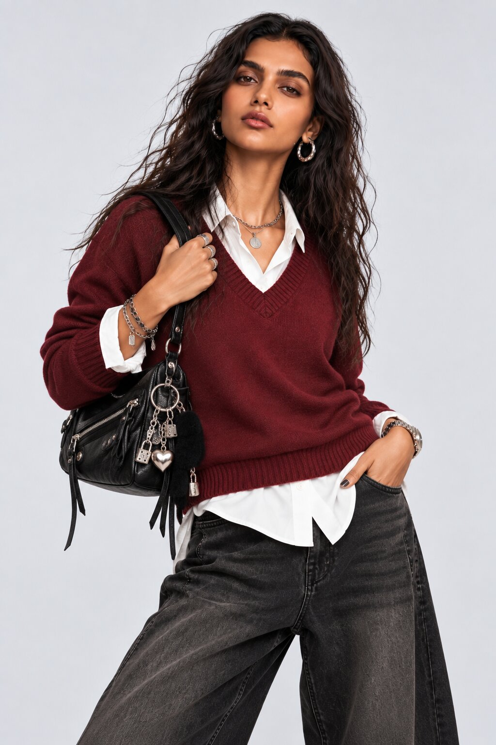 Womens Red Layered Shirt Knit Vest - Image 1