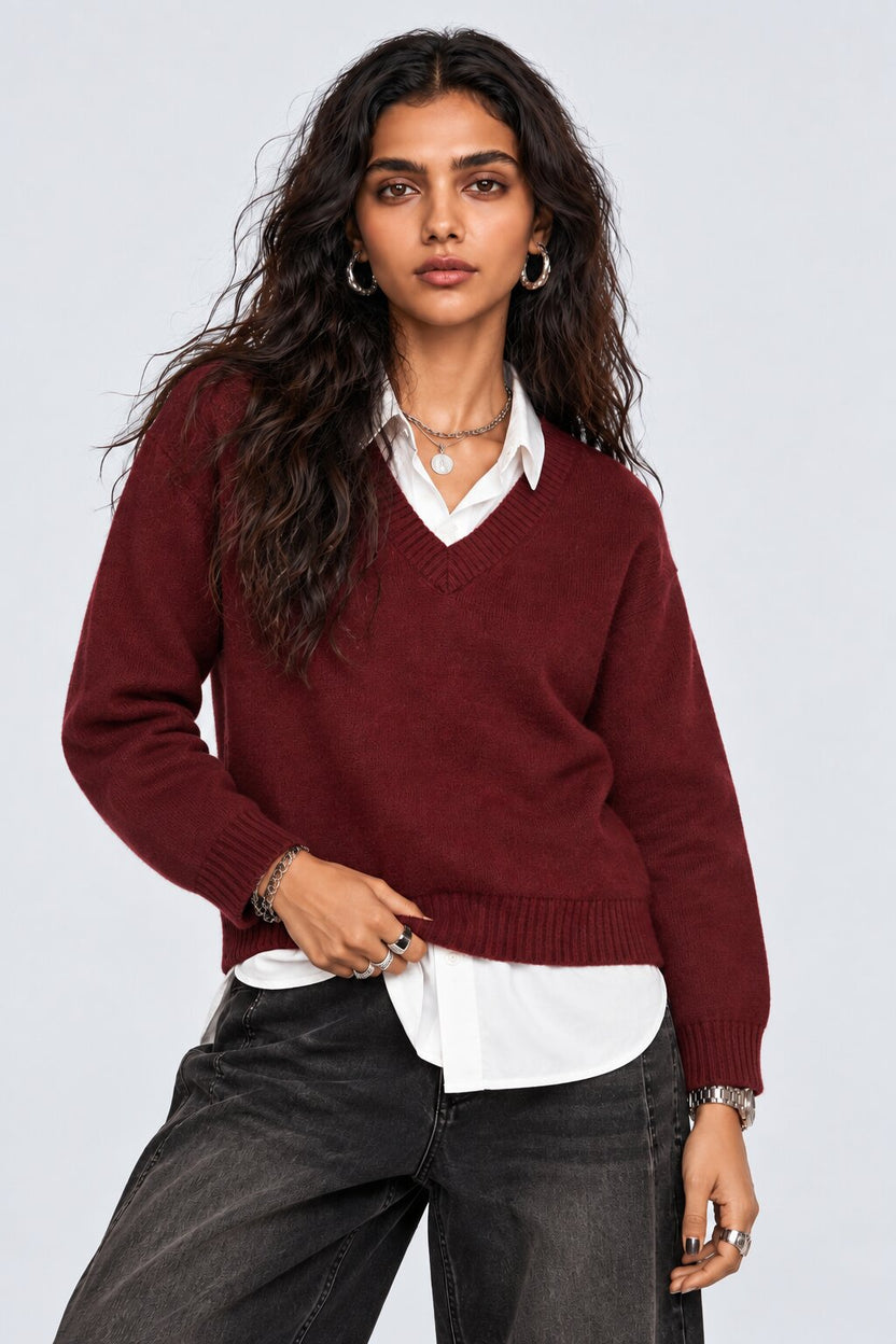 Womens Red Layered Shirt Knit Vest - Image 2