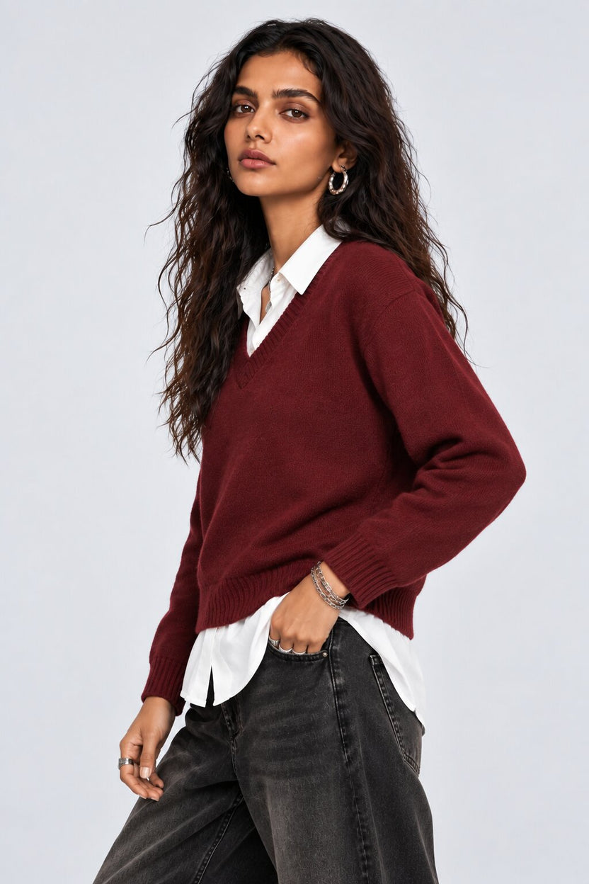 Womens Red Layered Shirt Knit Vest - Image 4