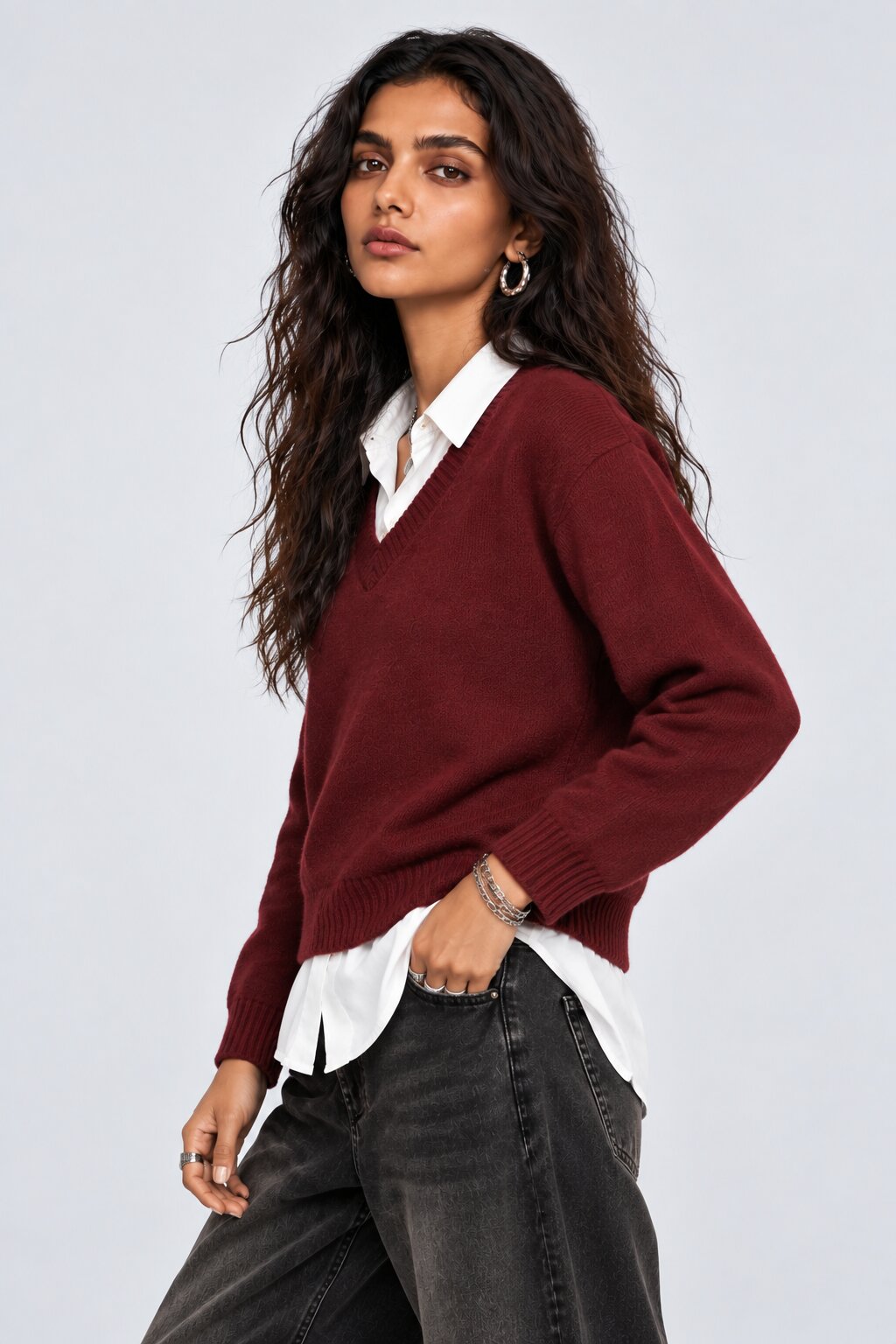 Womens Red Layered Shirt Knit Vest - Image 4