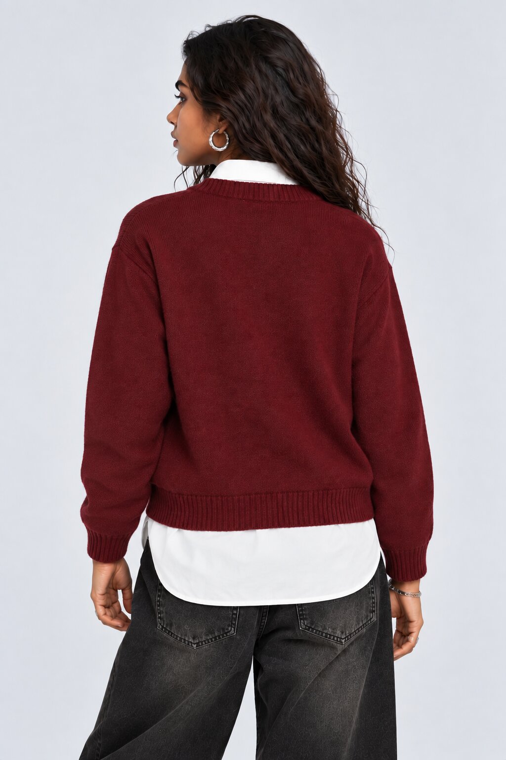 Womens Red Layered Shirt Knit Vest - Image 5