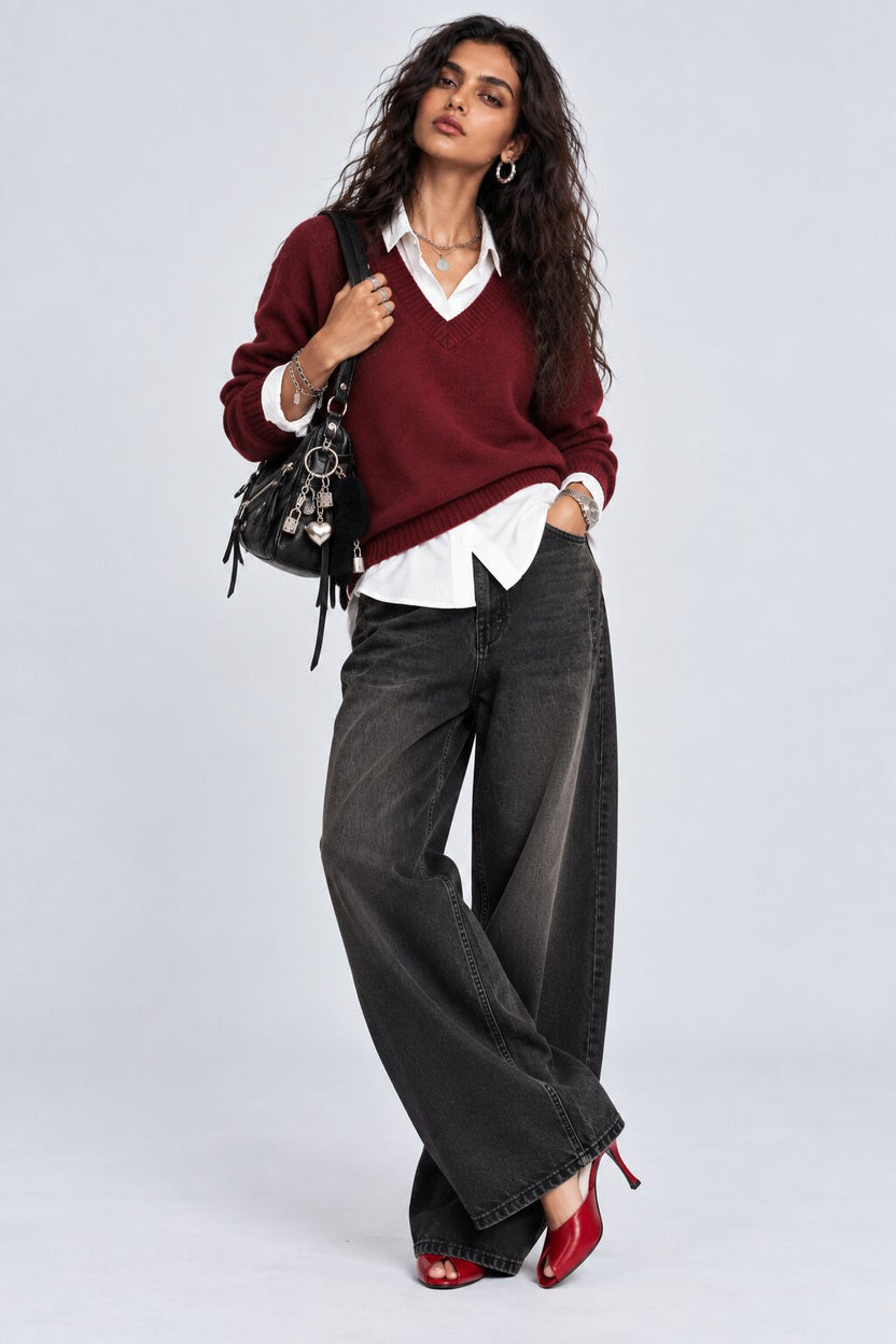 Womens Red Layered Shirt Knit Vest - Image 6