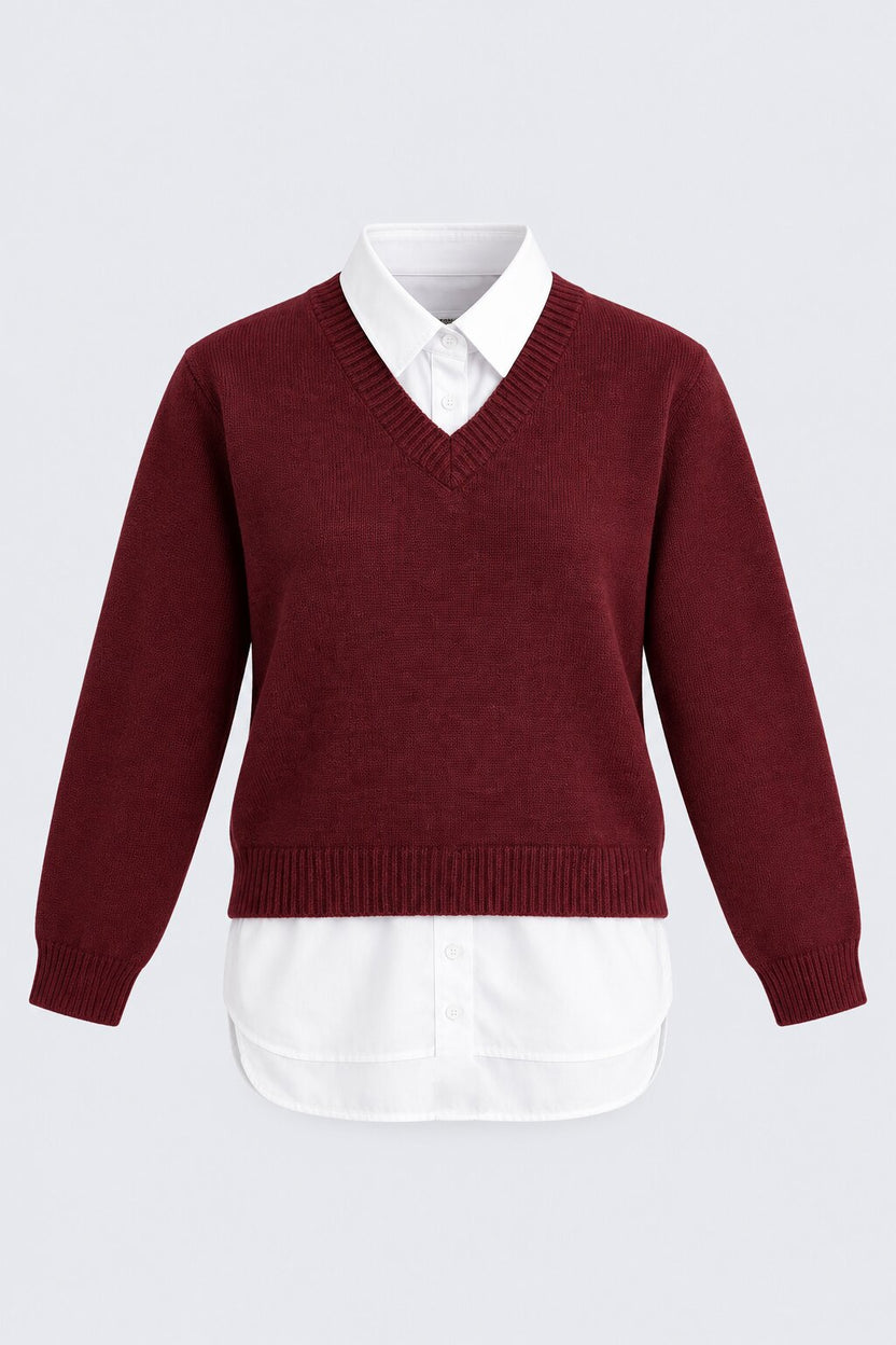 Womens Red Layered Shirt Knit Vest - Image 7