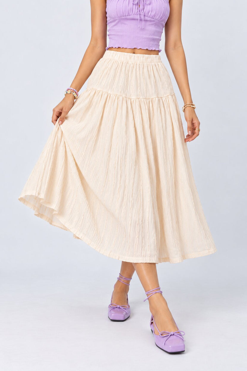 Womens Off White Crinkled Tiered Midi Skirt - Image 2
