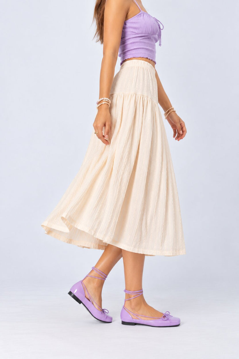 Womens Off White Crinkled Tiered Midi Skirt - Image 4