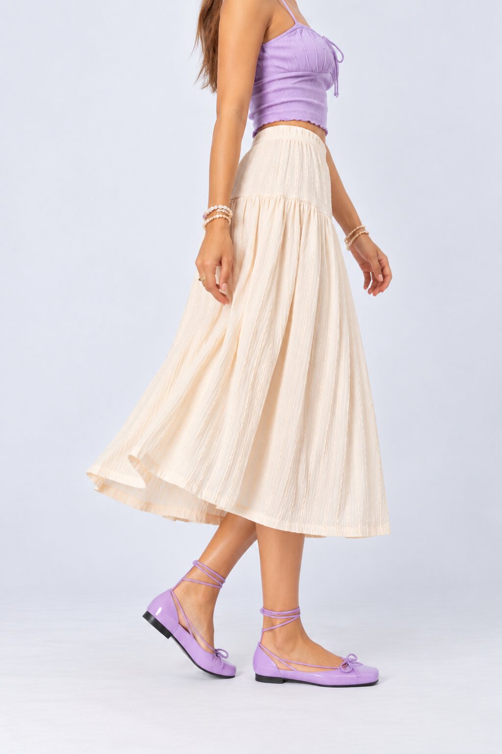 Womens Off White Crinkled Tiered Midi Skirt - Image 4
