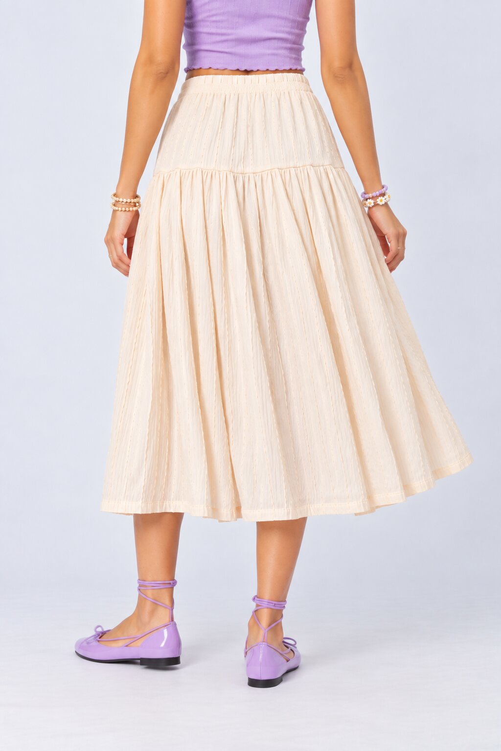 Womens Off White Crinkled Tiered Midi Skirt - Image 5