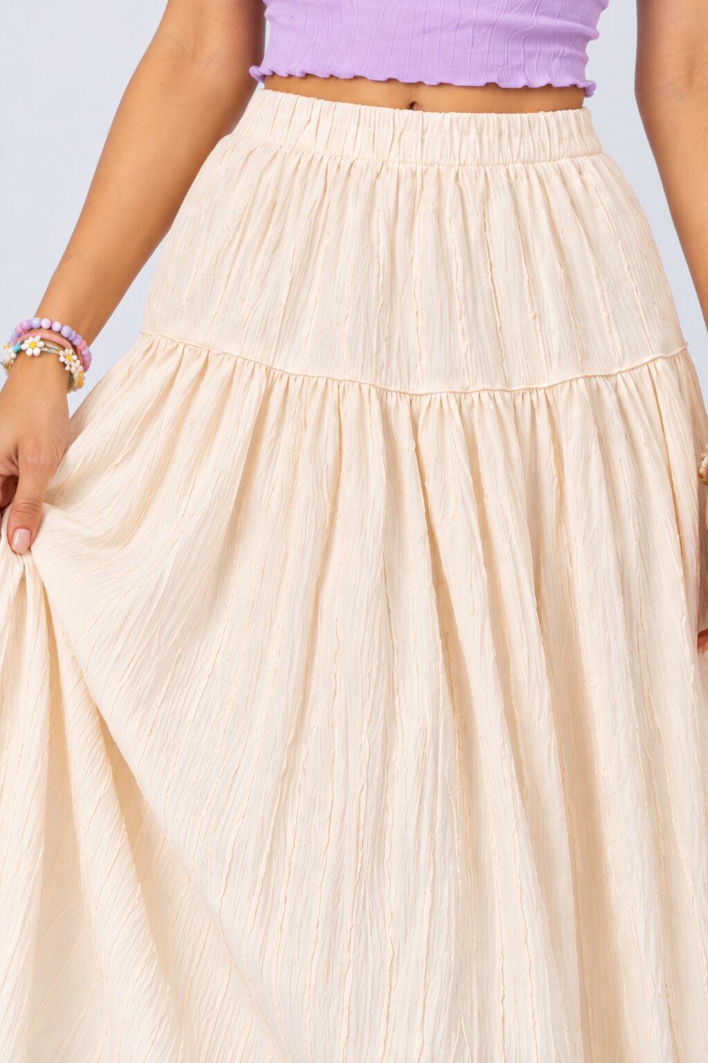 Womens Off White Crinkled Tiered Midi Skirt - Image 9